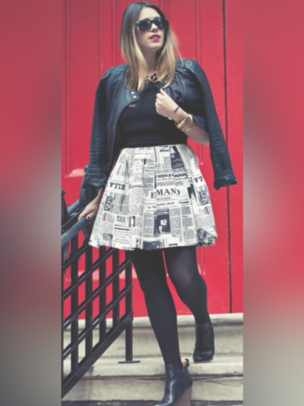 Ashley Lauren Go Follow Rabbits Newsprint Whimsical Size M